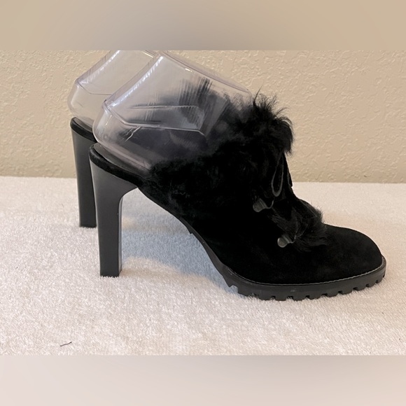 COACH Kristy Black  Suede And Fur Slide On Clogs/Mules Heels Sz 8 B - Picture 1 of 6